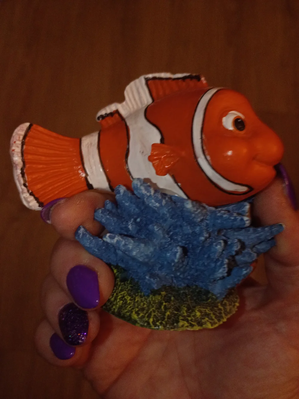Disney Finding Nemo Orange Clownfish Aquarium Ornament with Blue Coral Base